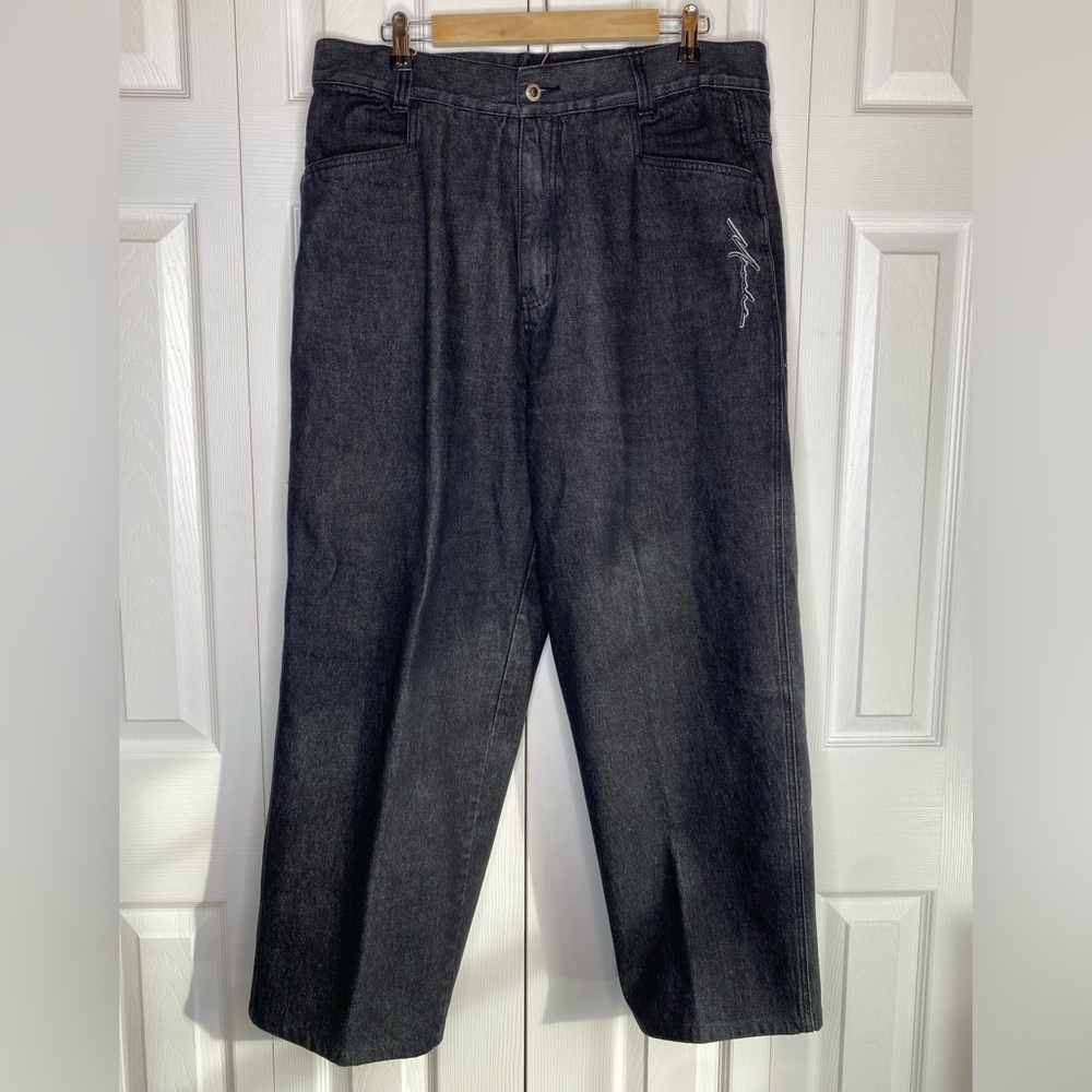 Meoshe Jeans Vintage Y2K Black Denim Hip-Hop Skater Wide Leg Baggy Men's Sz 36